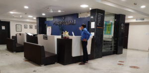 Reception area of Pushpanjali SuperSpeciality Hospital in Bhopal